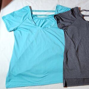 Lot of two yoga workout tops by Marika sz XL dark gray bright blue GUC